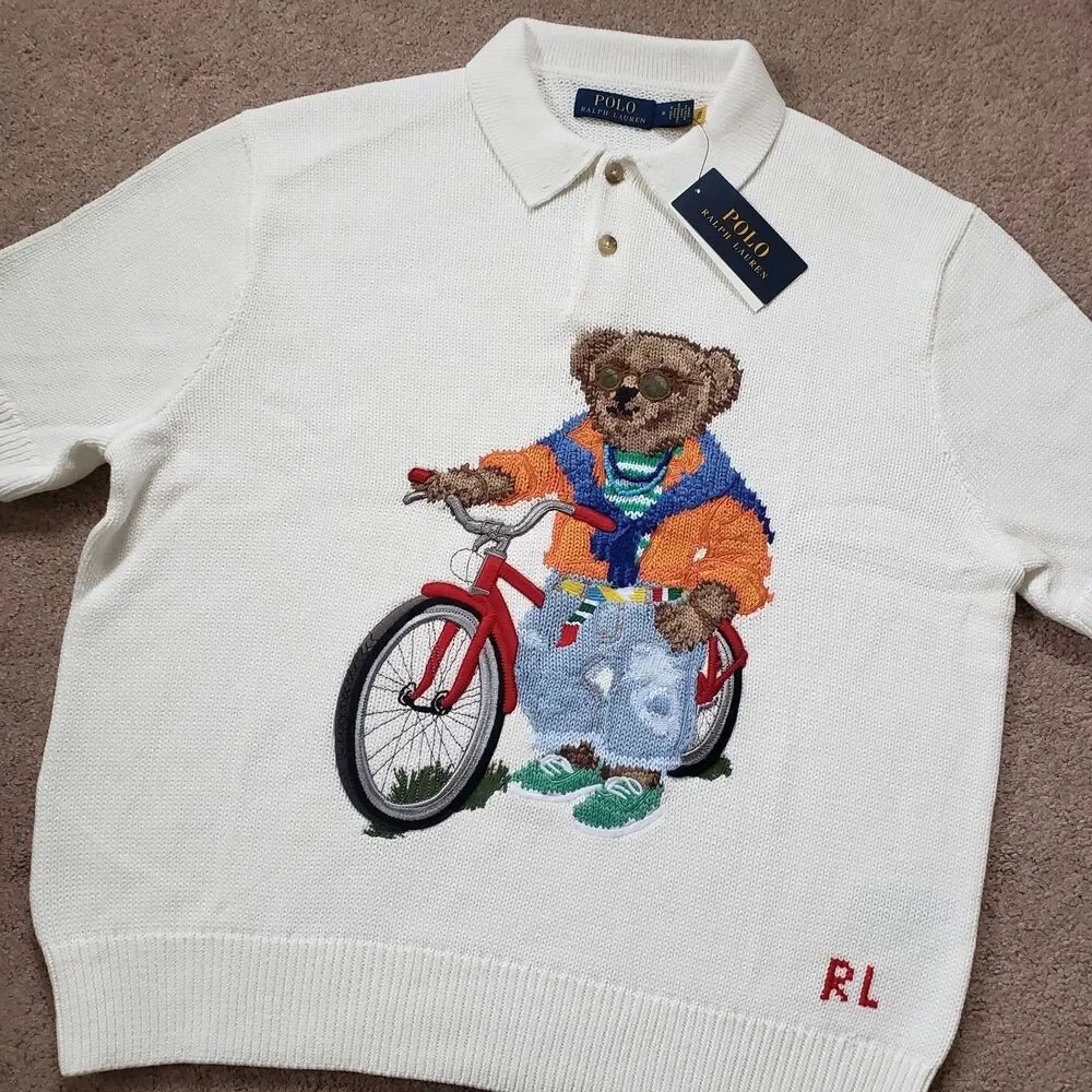 Polo Ralph Lauren Harbour Island Bear Sz Medium Mens Deckwash White Sweater Polo